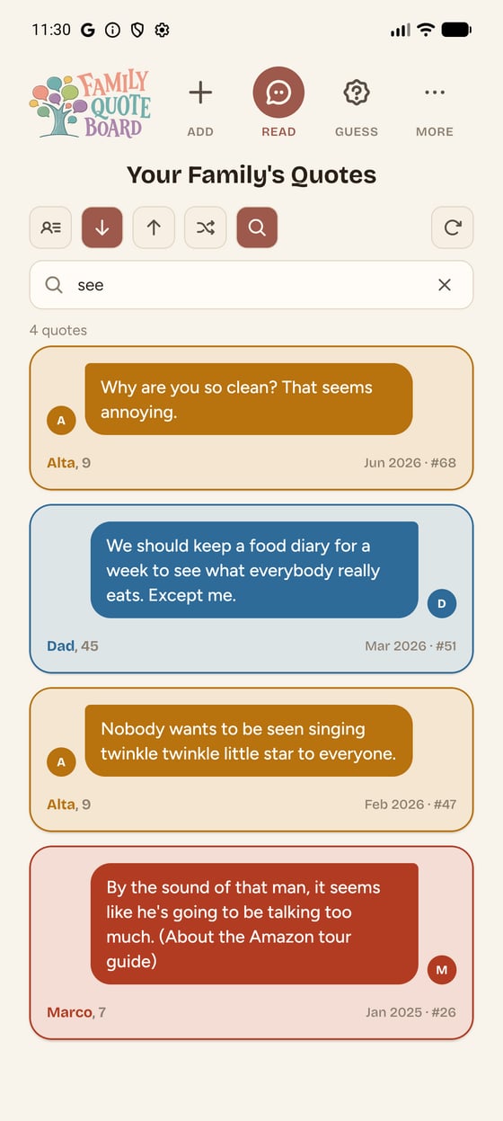 Searching the family quote board archive